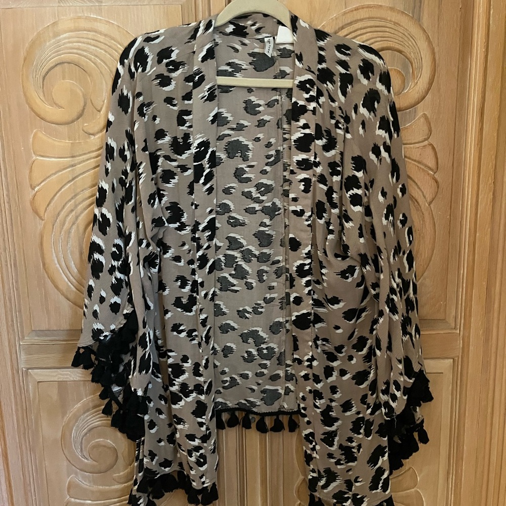 Trina Turk Leopard Print Poncho in Black and Tan